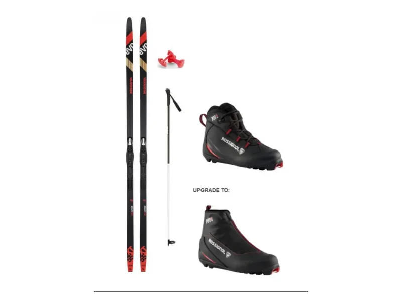 Rossignol Evo XT 55 skis, bindings, boots and poles for adults